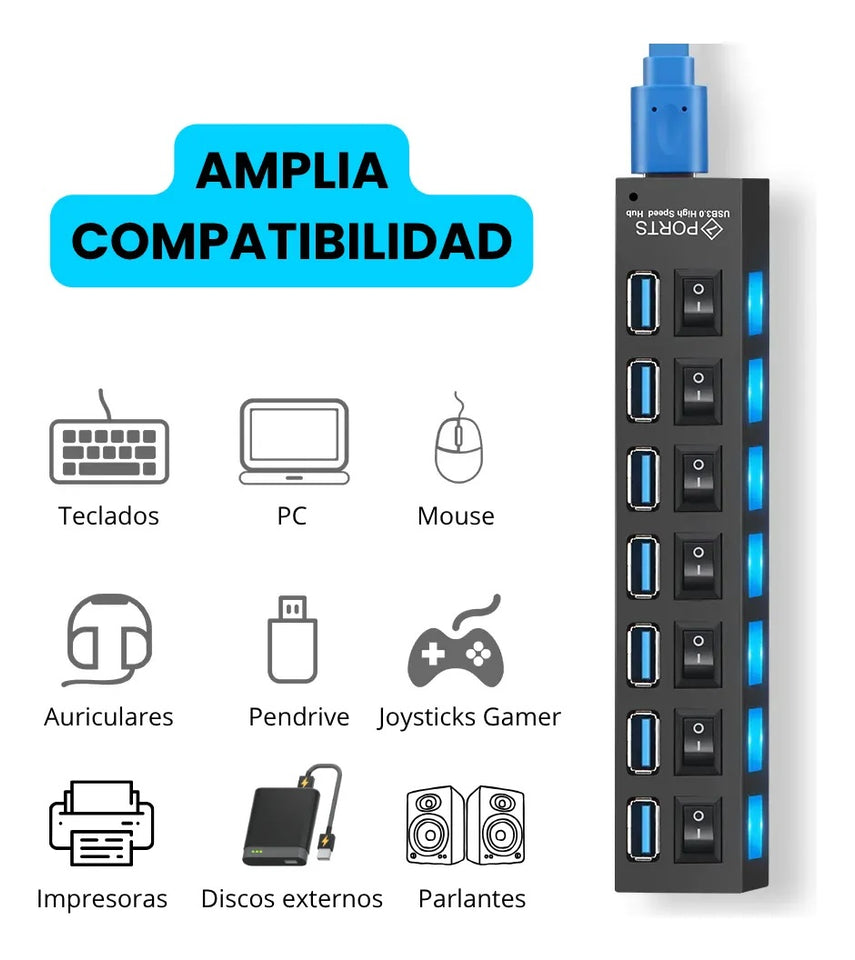 CARGADOR USB 7 PUERTOS  | ENVÍO GRATIS