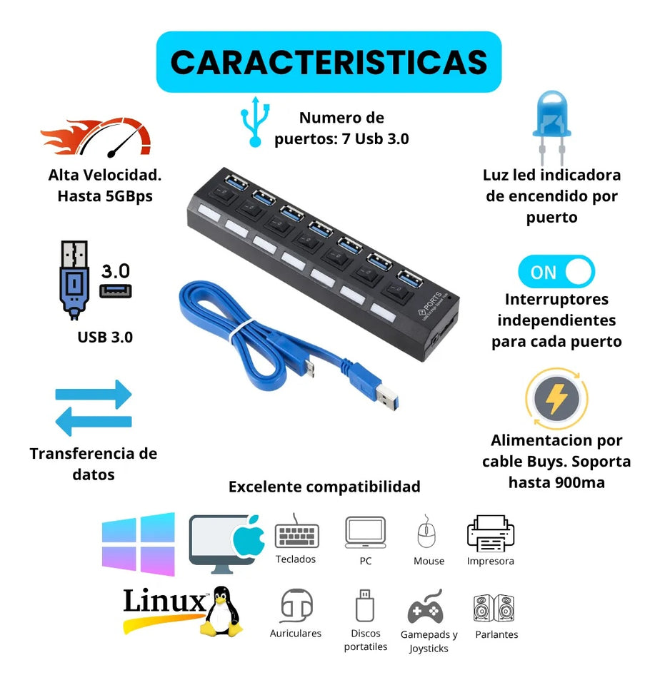 CARGADOR USB 7 PUERTOS  | ENVÍO GRATIS